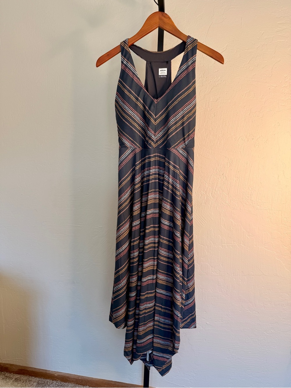 Prana Navy Striped Asymmetrical Maxi Dress - Large